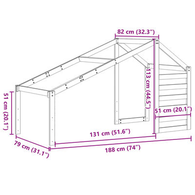 vidaXL Dach für Kinderbett Wachsbraun 188x82x113 cm Massivholz Kiefer