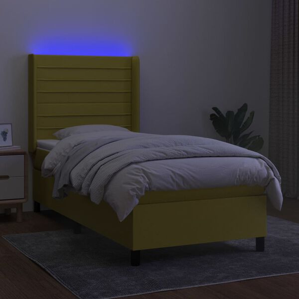 vidaXL Boxspringbett mit Matratze & LED Gr&uuml;n 100x200 cm Stoff