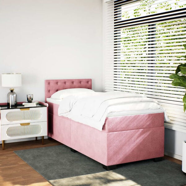 vidaXL Boxspringbett mit Matratze Rosa 90x190 cm Samt