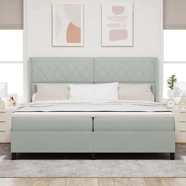 vidaXL Boxspringbett mit Matratze mit LED Hellgrau 200 x 200 cm Samt