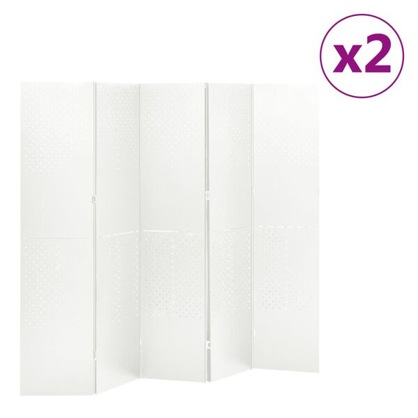 vidaXL 5-tlg. Raumteiler 2 Stk. Wei&szlig; 200x180 cm Stahl