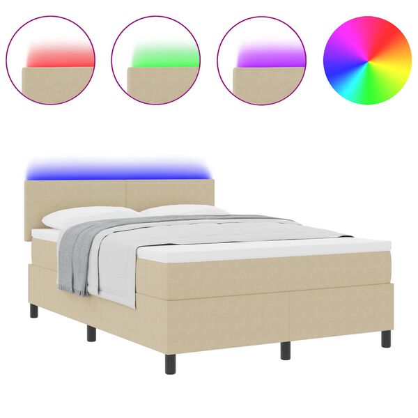 vidaXL LED Boxspringbett Hellgrau und Wei&szlig; 140 x 200 cm Cordstoff