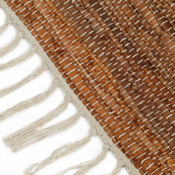 vidaXL Chindi-Teppich Handgewebt Leder 190x280 cm Hellgrau Braun