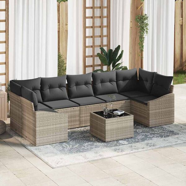 vidaXL Sofa Set mit Kissen Hellgrau 55 x 55 x 37 cm Poly Rattan