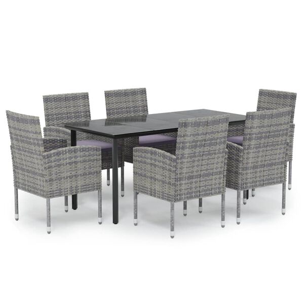 vidaXL 7-tlg. Garten-Essgruppe mit Kissen Anthrazit Poly Rattan