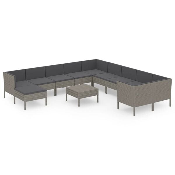 vidaXL 12-tlg. Garten-Lounge-Set mit Auflagen Poly Rattan Grau