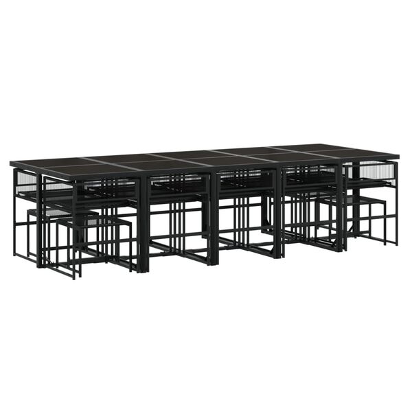 vidaXL 15-tlg. Garten-Essgruppe mit Kissen Schwarz Poly Rattan
