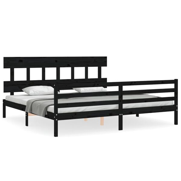 vidaXL Massivholzbett mit Kopfteil Schwarz 200x200 cm