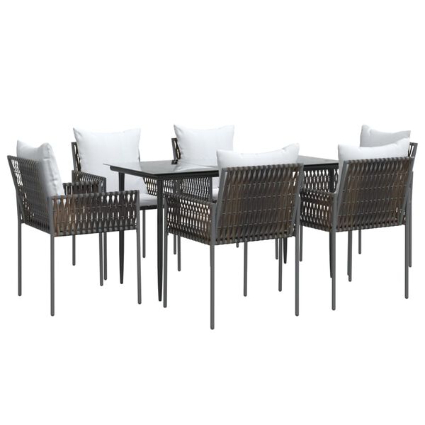 vidaXL 7-tlg. Garten-Essgruppe mit Kissen Poly Rattan und Stahl