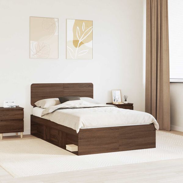 vidaXL Bettrahmen Braun Eichen-Optik 120 x 200 cm Massives Kiefernholz