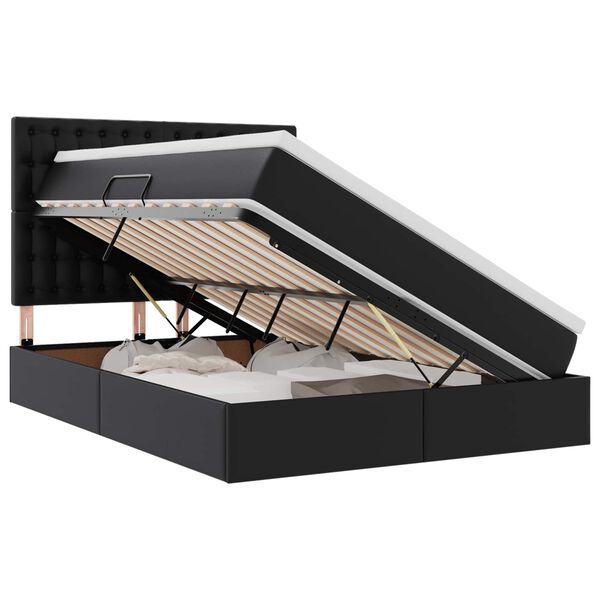 vidaXL Bett mit LED-Lichtleisten mit Kopfteil Schwarz 140 x 190 cm PVC