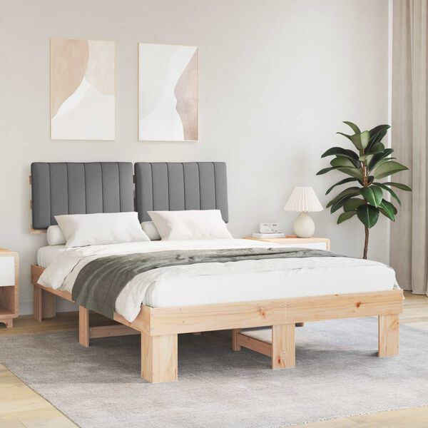 vidaXL Bettgestell mit gepolstertem Kopfteil Hellgrau 135 x 190 cm