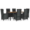 vidaXL 7-tlg. Garten-Essgruppe mit Kissen Schwarz Poly Rattan