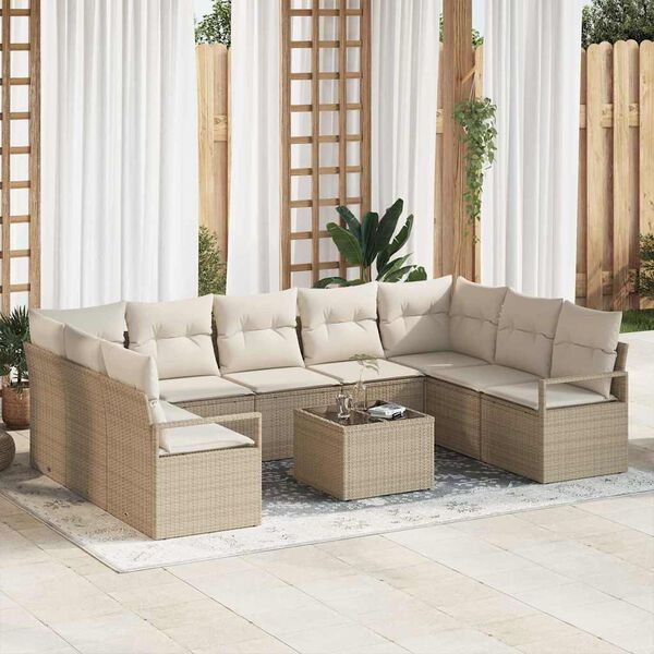 vidaXL Sofa Set mit Kissen 10 pcs Beige Poly Rattan