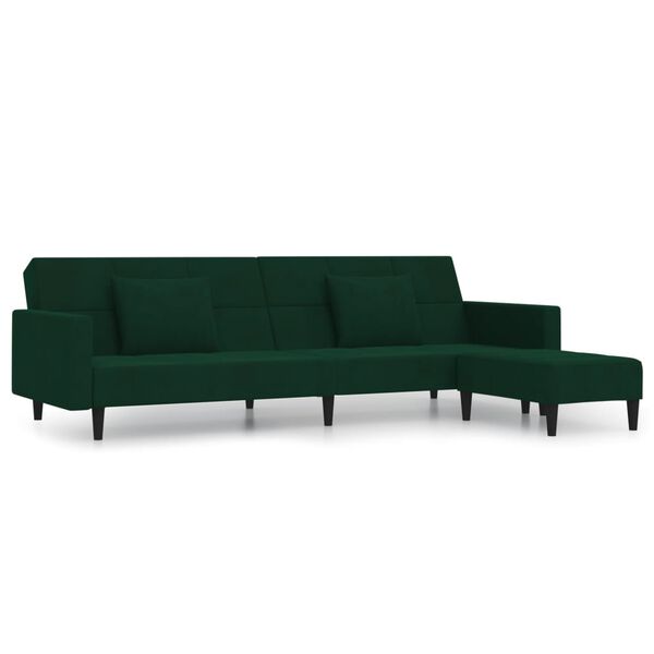 vidaXL Schlafsofa 2-Sitzer mit 2 Kissen & Hocker Dunkelgr&uuml;n Samt