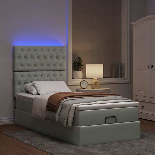 vidaXL Ottoman-Bett mit Matratzen & LEDs Hellgrau 90x200 cm Samt