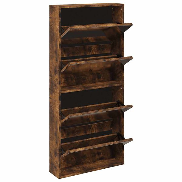 vidaXL Schuhschrank mit Spiegel 4 F&auml;cher R&auml;uchereiche 63x17x134 cm
