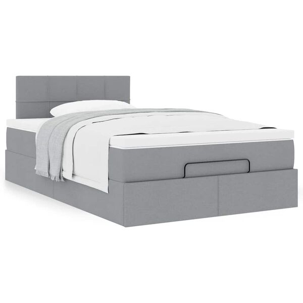 vidaXL Ottoman-Bett mit Matratze Hellgrau 120x200 cm Stoff