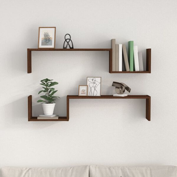 vidaXL Wandregale 2 Stk. Braun Eichen-Optik 100x15x20 cm Holzwerkstoff