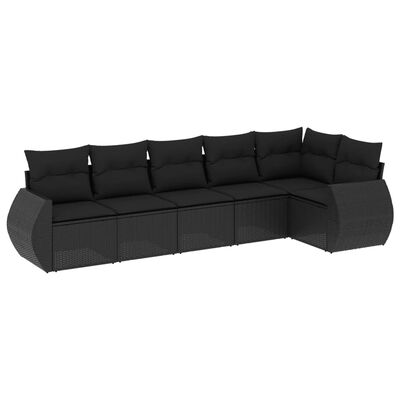 vidaXL 6-tlg. Garten-Sofagarnitur mit Kissen Schwarz Poly Rattan