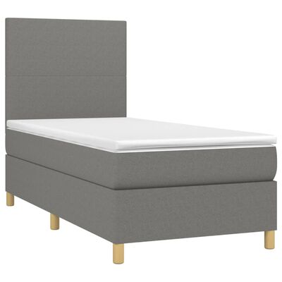 vidaXL Boxspringbett mit Matratze & LED Dunkelgrau 90x200 cm Stoff