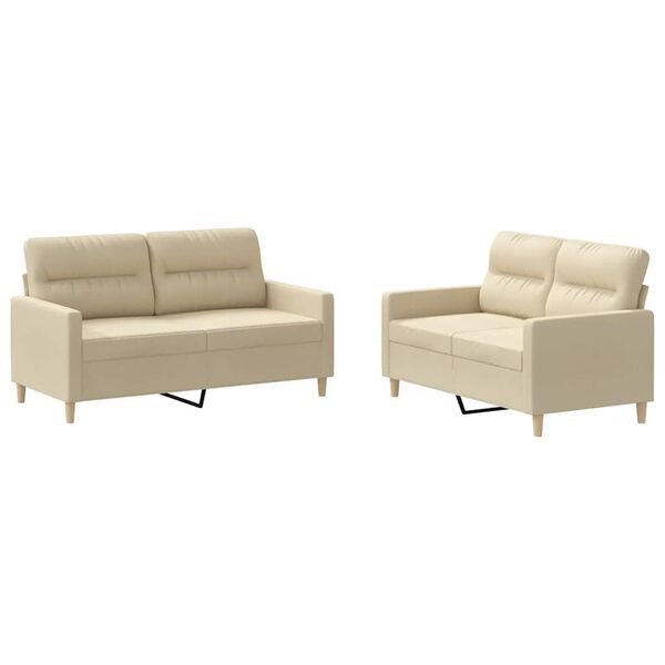 vidaXL 2-tlg. Sofagarnitur mit Kissen Creme Stoff