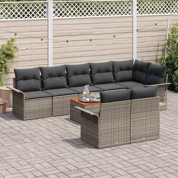 vidaXL Garten-Sofa-Set mit Kissen mit Speicher mit Kissen 9 pcs Grau
