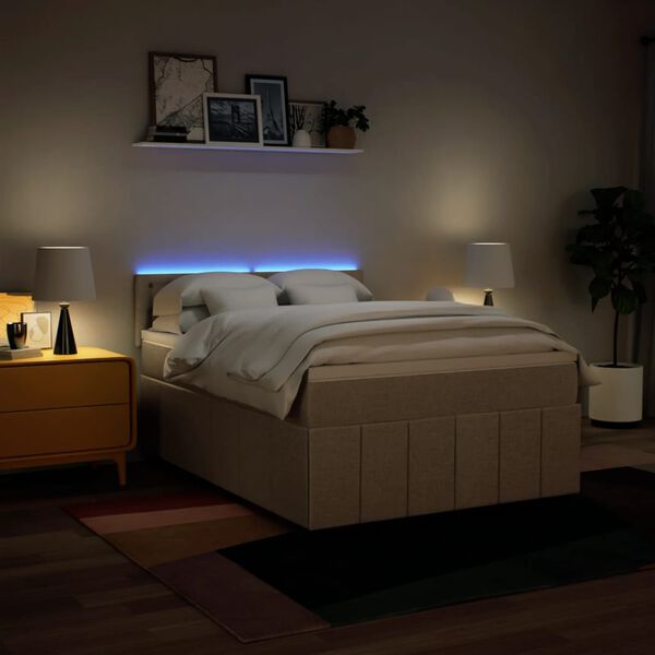 vidaXL Boxspringbett mit Matratze Creme 140x200 cm Stoff