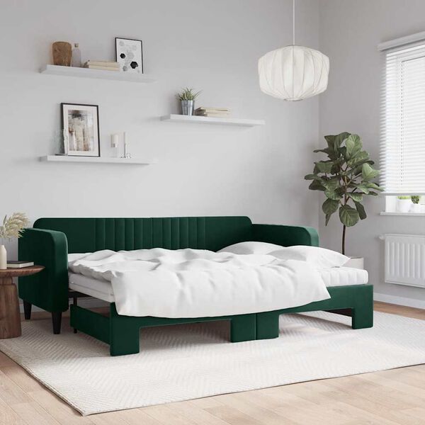 vidaXL Tagesbett Ausziehbar mit Matratzen Dunkelgr&uuml;n 80x200 cm Samt