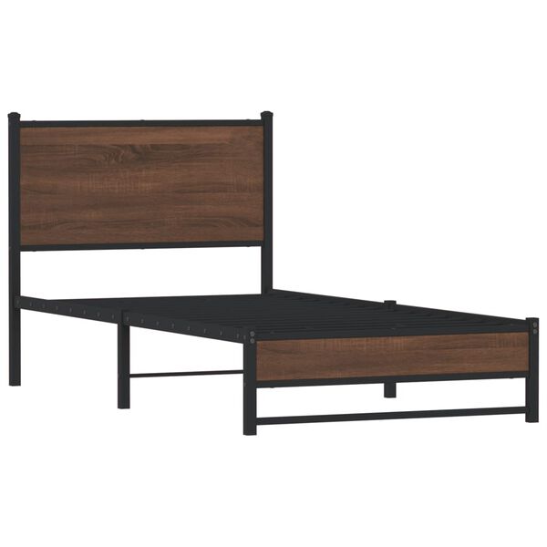 vidaXL Metallbett ohne Matratze Braun Eichen-Optik 75x190 cm
