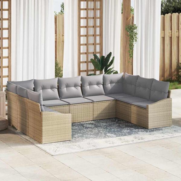 vidaXL Garten-Sofa-Set 9 pcs Beige Poly Rattan