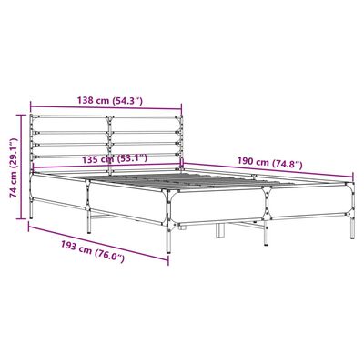 vidaXL Bettgestell Sonoma-Eiche 135x190 cm Holzwerkstoff und Metall