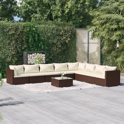 vidaXL 9-tlg. Garten-Lounge-Set mit Kissen Poly Rattan Braun