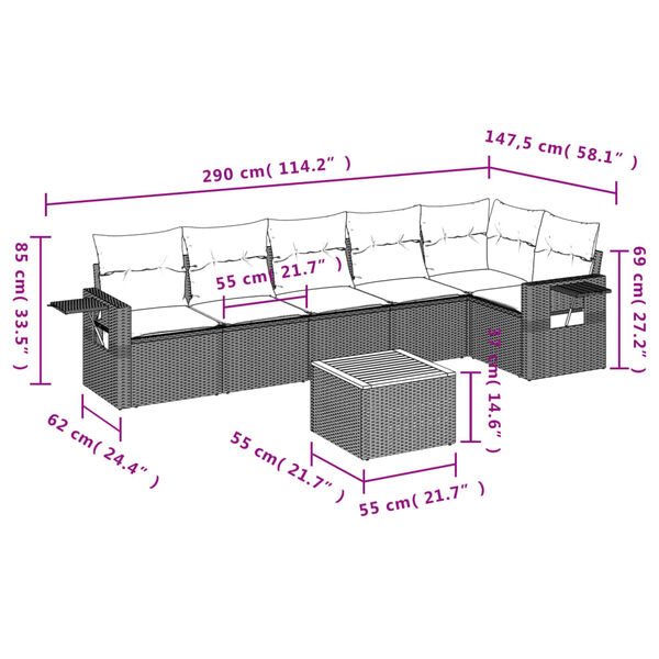vidaXL 7-tlg. Garten-Sofagarnitur mit Kissen Beige Poly Rattan