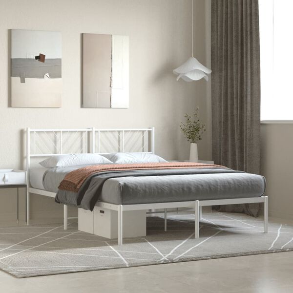 vidaXL Bettgestell mit Kopfteil Metall Wei&szlig; 120x200 cm