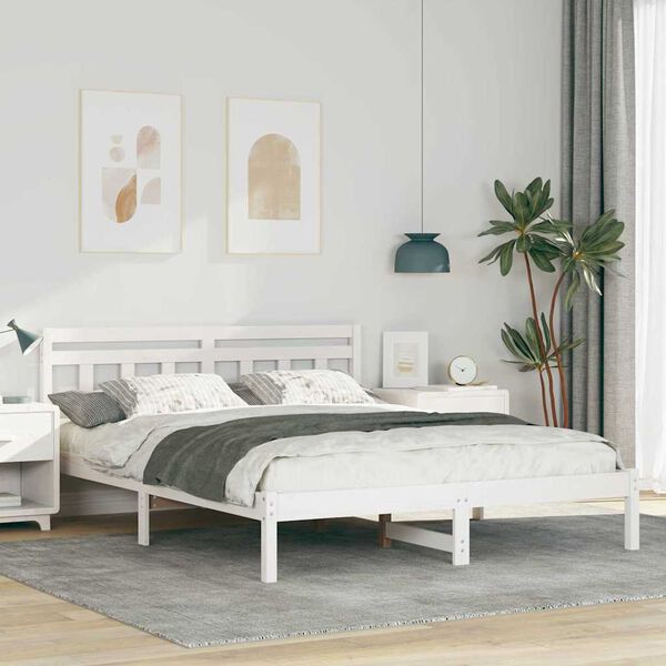 vidaXL Bettrahmen Wei&szlig; 150 x 200 cm Massives Kiefernholz