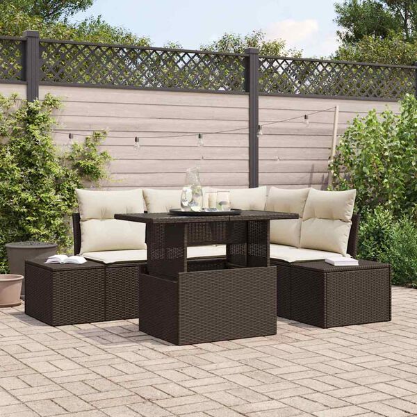 vidaXL Gartensofa-set mit Kissen mit Speicher 5 pcs Braun Poly-Rattan
