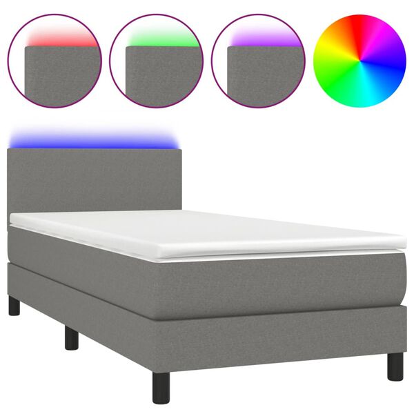 vidaXL Boxspringbett mit Matratze & LED Dunkelgrau 80x200 cm Stoff