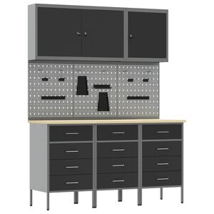 vidaXL Werkbank 8 Stk. Schwarz und Grau Ingenieure Holz und Stahl