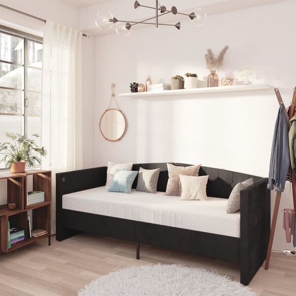 vidaXL Tagesbett mit Matratze USB Schwarz Samt 90x200 cm