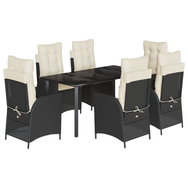 vidaXL 7-tlg. Garten-Essgruppe mit Kissen Schwarz Poly Rattan