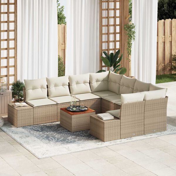 vidaXL Gartensofa-set mit Speicher 9 pcs Beige und Creme Poly-Rattan