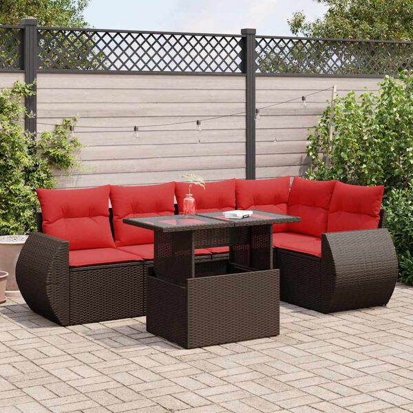vidaXL 6-tlg. Garten-Sofagarnitur mit Kissen Braun Poly Rattan Akazie