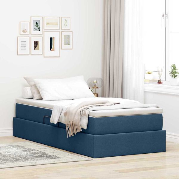 vidaXL Aufbewahrungsbett mit Matratze Blau 90 x 200 cm Polyester
