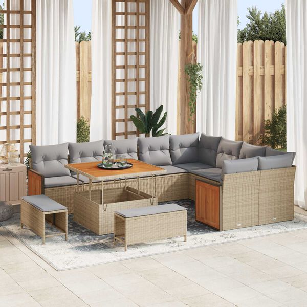 vidaXL Garten-Sofa-Set 12 pcs Beige und Hellgrau 100 x 100 x 71 cm