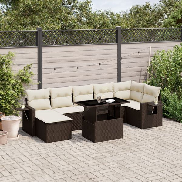 vidaXL 8-tlg. Garten-Sofagarnitur mit Kissen Braun Poly Rattan