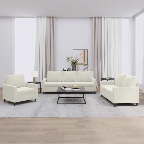 vidaXL 3-tlg. Sofagarnitur mit Kissen Creme Samt