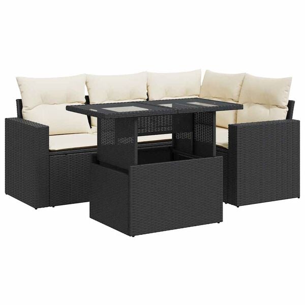 vidaXL 5-tlg. Garten-Sofagarnitur mit Kissen Schwarz Poly Rattan