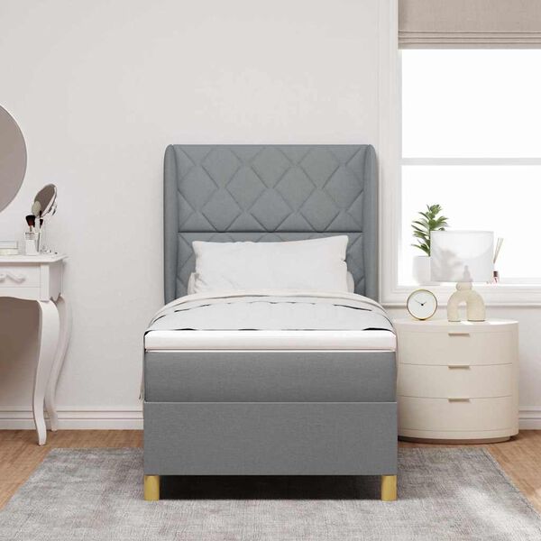 vidaXL Boxspringbett mit Matratze Dunkelgrau 90x190 cm Hellgrau Stoff