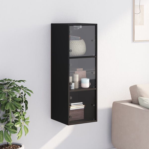 vidaXL Wandschrank mit Glast&uuml;ren Schwarz 35x37x100 cm